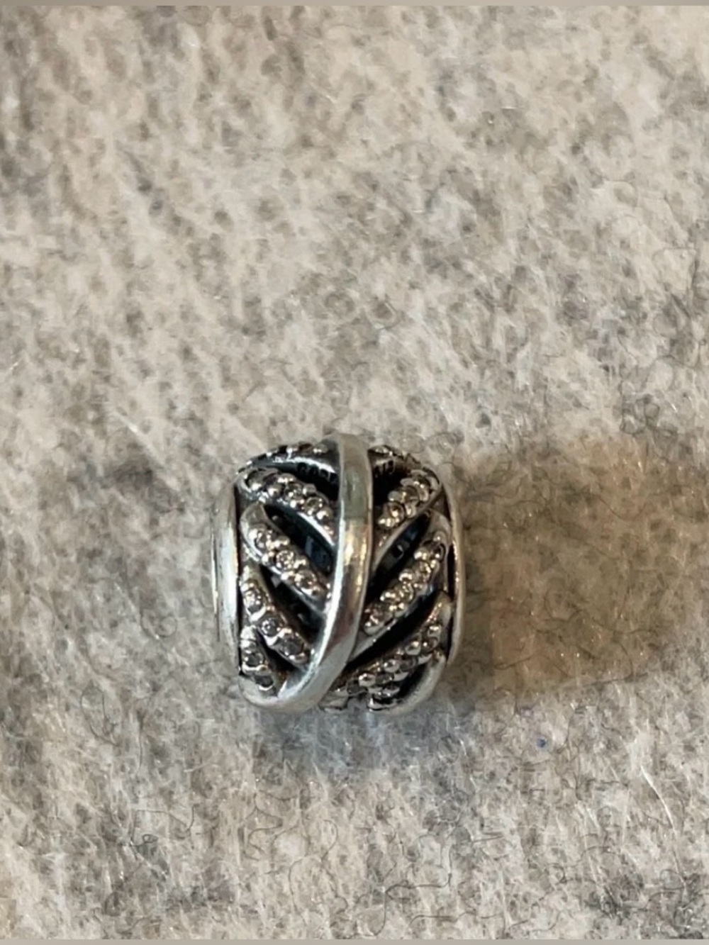Pandora Silver Pavé Leaf Spacer Charm - Black and Silver